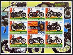 Antigua - Redonda 2005 Scout Anniversaries - Motorcycles perf sheetlet containing set of 8 values plus label unmounted mint, stamps on scouts, stamps on motorbikes