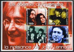 Djibouti 2005 65th Birth Anniversary of John Lennon perf sheetlet containing set of 4 values unmounted mint, stamps on personalities, stamps on music, stamps on pops, stamps on beatles