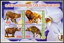 Mali 2005 Fauna of Africa perf sheetlet containing set of 4 values unmounted mint, stamps on , stamps on  stamps on animals, stamps on  stamps on cats, stamps on  stamps on lions, stamps on  stamps on rhino, stamps on  stamps on hyena