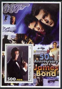 Benin 2003 50th Anniversary of James Bond #01 perf s/sheet unmounted mint, stamps on movies, stamps on films, stamps on  spy , stamps on cinena