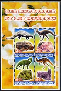 Mali 2005 Dinosaurs & Minerals perf sheetlet containing set of 4 values unmounted mint, stamps on dinosaurs, stamps on minerals