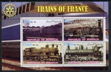 Somalia 2002 Trains of France #1 perf sheetlet containing 4 values with Rotary Logo, unmounted mint, stamps on railways, stamps on rotary