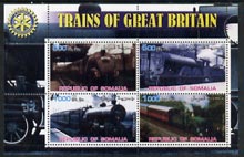 Somalia 2002 Trains of Great Britain #1 perf sheetlet containing 4 values with Rotary Logo, unmounted mint, stamps on railways, stamps on rotary