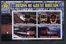 Somalia 2002 Trains of Great Britain #2 perf sheetlet containing 4 values with Rotary Logo, unmounted mint, stamps on railways, stamps on rotary