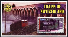 Somalia 2002 Trains of Switzerland perf s/sheet with Rotary Logo in background, unmounted mint, stamps on railways, stamps on rotary, stamps on bridges