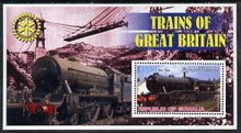 Somalia 2002 Trains of Great Britain #1 (2-6-0 Class) perf s/sheet with Rotary Logo in background, unmounted mint, stamps on , stamps on  stamps on railways, stamps on  stamps on rotary, stamps on  stamps on bridges