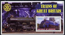 Somalia 2002 Trains of Great Britain #2 (Gresley 4-6-2 Class) perf s/sheet with Rotary Logo in background, unmounted mint, stamps on railways, stamps on rotary, stamps on bridges, stamps on scots, stamps on scotland