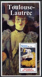 Somalia 2002 Toulouse-Lautrec Paintings perf s/sheet unmounted mint, stamps on arts, stamps on toulouse-lautrec, stamps on women