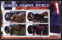 Somalia 2002 Horses of the World perf sheetlet #4 containing 4 values, unmounted mint, stamps on horses