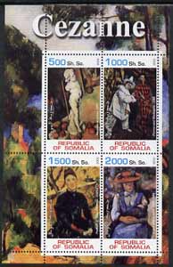 Somalia 2002 Cezanne Paintings perf sheetlet containing 4 values, unmounted mint, stamps on arts, stamps on cezanne