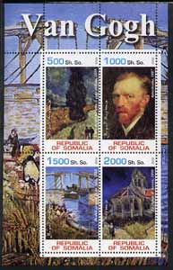 Somalia 2002 Van Gogh Paintings perf sheetlet containing 4 values, unmounted mint, stamps on arts, stamps on van gogh