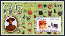 Somalia 2002 Domestic Cats of the World perf s/sheet #01 with Scout Logo & Baden Powell in background, unmounted mint, stamps on cats, stamps on scouts