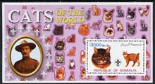 Somalia 2002 Domestic Cats of the World perf s/sheet #04 with Scout Logo & Baden Powell in background, unmounted mint, stamps on cats, stamps on scouts