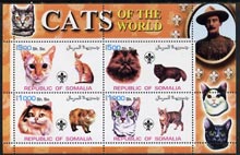 Somalia 2002 Domestic Cats of the World perf sheetlet #12 containing 4 values each with Scout Logo, unmounted mint, stamps on cats, stamps on scouts