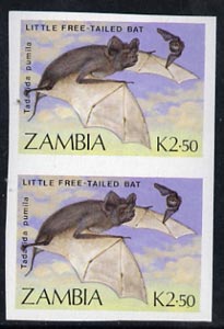 Zambia 1989 Free-Tailed Bat 2.50K value unmounted mint imperf pair (as SG 572, stamps on mammals, stamps on animals, stamps on bats