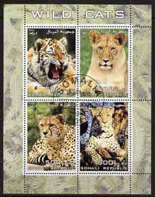 Somalia 2005 Wild Cats perf sheetlet containing 4 values fine cto used, stamps on cats, stamps on lions, stamps on tigers