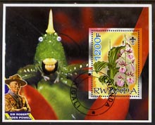 Rwanda 2005 Orchids perf m/sheet with Scout Logo, background shows insect & Baden Powell, fine cto used, stamps on scouts, stamps on personalities, stamps on insects, stamps on orchids, stamps on flowers