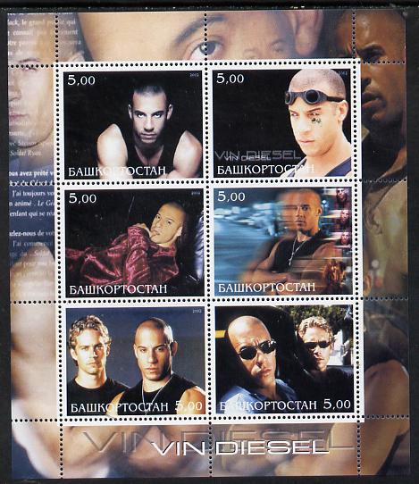 Bashkortostan 2002 Vin Diesel perf sheetlet containing 6 values unmounted mint, stamps on personalities, stamps on entertainments, stamps on movies, stamps on films, stamps on cinema, stamps on 
