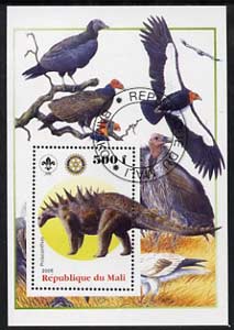 Mali 2005 Dinosaurs #04 - Polacanthus perf m/sheet with Scout & Rotary Logos, background shows various Birds fine cto used, stamps on scouts, stamps on rotary, stamps on dinosaurs, stamps on animals, stamps on birds