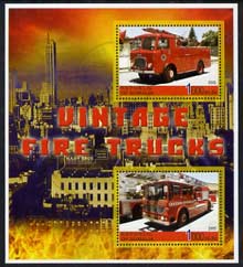 Somalia 2005 Vintage Fire Trucks #02 perf sheetlet containing 2 values fine cto used, stamps on fire