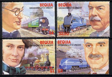 St Vincent - Bequia 1986 Locomotives & Engineers (Leaders of the World) set of 4 unmounted mint, stamps on , stamps on  stamps on railways    engineers