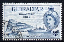 Gibraltar 1954 Royal Visit (Liner Saturnia) fine cds used SG 159, stamps on royalty, stamps on royal visit, stamps on ships