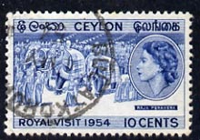 Ceylon 1954 Royal Visit 10c cds used, SG 434, stamps on royalty, stamps on royal visit, stamps on 