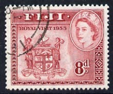 Fiji 1953 Royal Visit 8d Arms cds used, SG 279, stamps on arms, stamps on heraldry, stamps on royal visit, stamps on royalty