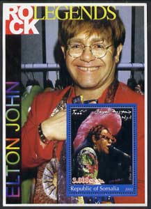 Somalia 2002 Rock Legends - Elton John perf s/sheet unmounted mint, stamps on , stamps on  stamps on music, stamps on  stamps on pops, stamps on  stamps on 