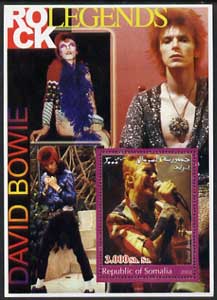 Somalia 2002 Rock Legends - David Bowie perf s/sheet unmounted mint, stamps on music, stamps on pops, stamps on 