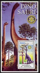Somalia 2002 Dinosaurs perf s/sheet #5 (with Rotary Logo) fine unmounted mint, stamps on dinosaurs, stamps on rotary