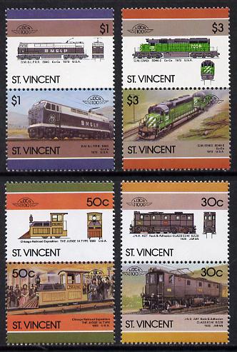 St Vincent 1986 Locomotives #6 (Leaders of the World) set of 8 unmounted mint SG 1001-8, stamps on railways