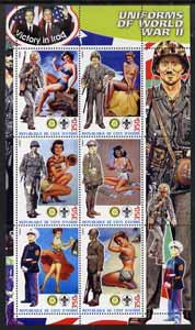 Ivory Coast 2003 Uniforms of World war II perf sheetlet #3 (with pin-ups, Scout and Rotary logos) unmounted mint, stamps on uniforms, stamps on  ww2 , stamps on scouts, stamps on rotary, stamps on fantasy, stamps on playing cards