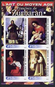 Ivory Coast 2003 Art of the Modern Age - Paintings by Francisco de Zurbaran imperf sheetlet containing 4 values unmounted mint, stamps on arts, stamps on 