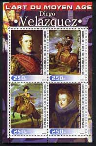 Ivory Coast 2003 Art of the Modern Age - Paintings by Diego Velazquez perf sheetlet containing 4 values unmounted mint, stamps on , stamps on  stamps on arts, stamps on  stamps on 