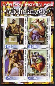 Ivory Coast 2003 Art of the Modern Age - Paintings by Michelangelo perf sheetlet containing 4 values unmounted mint, stamps on arts, stamps on 