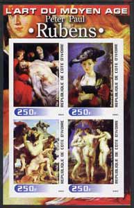 Ivory Coast 2003 Art of the Modern Age - Paintings by Peter Paul Rubens imperf sheetlet containing 4 values unmounted mint, stamps on arts, stamps on 