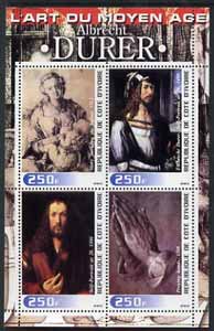 Ivory Coast 2003 Art of the Modern Age - Paintings by Albrecht Durer perf sheetlet containing 4 values unmounted mint, stamps on arts, stamps on 