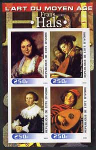 Ivory Coast 2003 Art of the Modern Age - Paintings by Frans Hals imperf sheetlet containing 4 values unmounted mint, stamps on arts, stamps on 