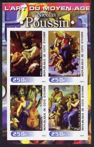 Ivory Coast 2003 Art of the Modern Age - Paintings by Nicolas Poussin imperf sheetlet containing 4 values unmounted mint, stamps on arts, stamps on 