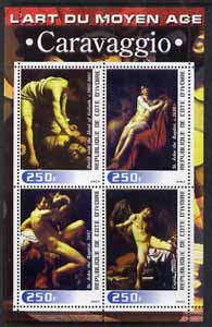 Ivory Coast 2003 Art of the Modern Age - Paintings by Caravaggio perf sheetlet containing 4 values unmounted mint, stamps on arts, stamps on 