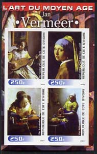 Ivory Coast 2003 Art of the Modern Age - Paintings by Jan Vermeer imperf sheetlet containing 4 values unmounted mint, stamps on arts, stamps on 