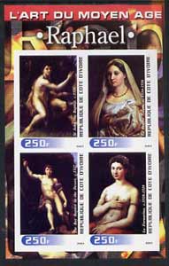 Ivory Coast 2003 Art of the Modern Age - Paintings by Raphael imperf sheetlet containing 4 values unmounted mint, stamps on arts, stamps on 