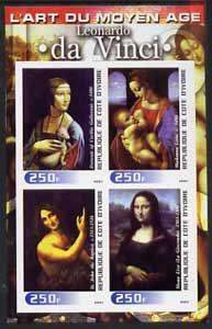 Ivory Coast 2003 Art of the Modern Age - Paintings by Leonardo da Vinci imperf sheetlet containing 4 values unmounted mint, stamps on arts, stamps on 