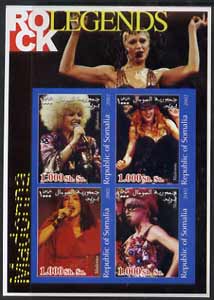 Somalia 2002 Rock Legends - Madonna imperf sheetlet containing set of 4 values unmounted mint, stamps on music, stamps on pops, stamps on women