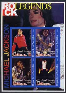 Somalia 2002 Rock Legends - Michael Jackson imperf sheetlet containing set of 4 values unmounted mint, stamps on music, stamps on pops, stamps on 