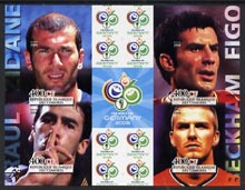 Comoro Islands 2004 Rael Madrid Football Stars (Raul, Zidane, Beckham & Figo) imperf sheetlet containing 4 values plus 4 labels unmounted mint, stamps on football, stamps on sport