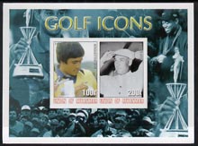 Myanmar 2001 Golf Icons (Seve Ballesteros & Ben Hogan) imperf sheetlet containing 2 values unmounted mint, stamps on , stamps on  stamps on sport, stamps on  stamps on golf, stamps on  stamps on personalities