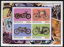 Rwanda 2001 Motorcycles #6 imperf sheetlet containing 4 values unmounted mint, stamps on motorbikes