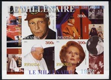 Rwanda 2001 Millennium 1980s imperf sheetlet containing 4 values (Niki Lauda, Akihito, Pope Paul & Mrs Thatcher) unmounted mint, stamps on millennium, stamps on personalities, stamps on popes, stamps on racing cars, stamps on  f1 , stamps on , stamps on pope